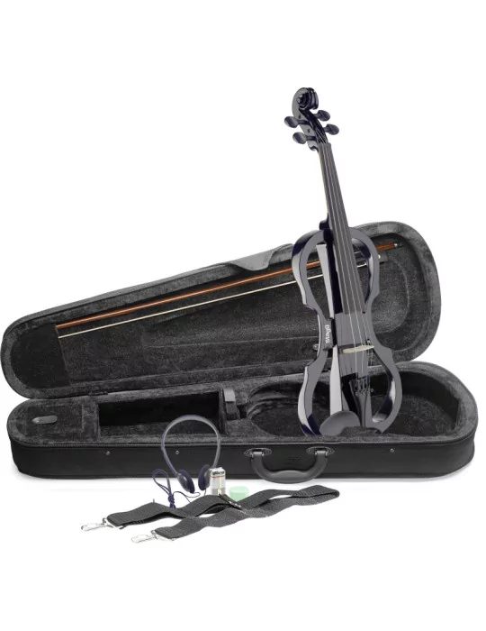  STAGG EVN X-4/4 BK Pack de violín eléctrico 4/4 con violín eléctrico negro, estuche semirrígido y auriculares|MusicGoodDeal 