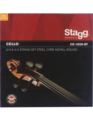  STAGG CE-1859-ST 4/4 & 3/4 Cello string set, nickel round-wound, medium|MusicGoodDeal 