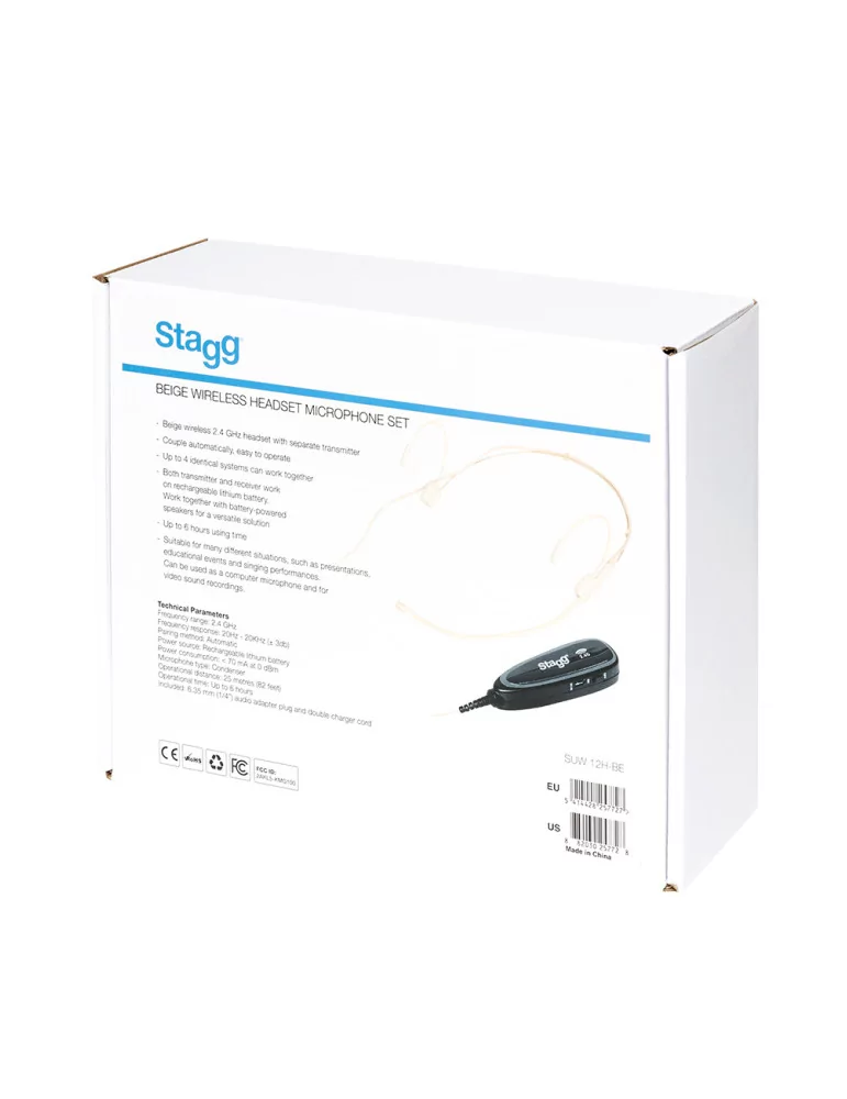  STAGG SUW 12H-BE Beige wireless headset microphone set (with transmitter and receiver)|MusicGoodDeal 
