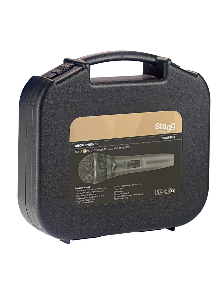  STAGG SDMP15-3 Conjunto de 3 micrófonos cardioides dinámicos para actuaciones en directo|MusicGoodDeal 