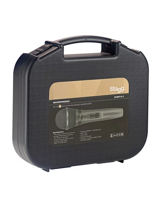  STAGG SDMP15-3 Conjunto de 3 micrófonos cardioides dinámicos para actuaciones en directo|MusicGoodDeal 