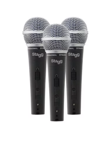  STAGG SDM50-3 Conjunto de 3 micrófonos cardioides dinámicos, modelo profesional, celda DC 78|MusicGoodDeal 