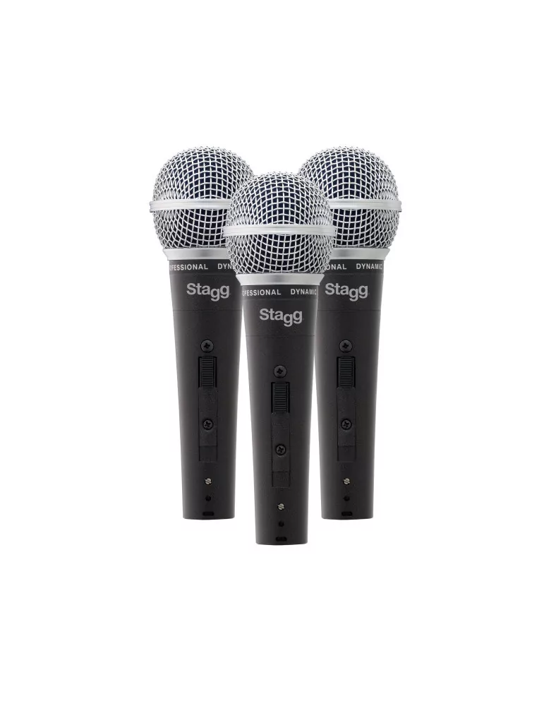 STAGG SDM50-3 Conjunto de 3 micrófonos cardioides dinámicos, modelo profesional, celda DC 78|MusicGoodDeal 