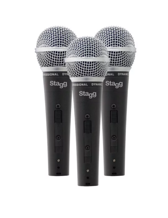  STAGG SDM50-3 Conjunto de 3 micrófonos cardioides dinámicos, modelo profesional, celda DC 78|MusicGoodDeal 