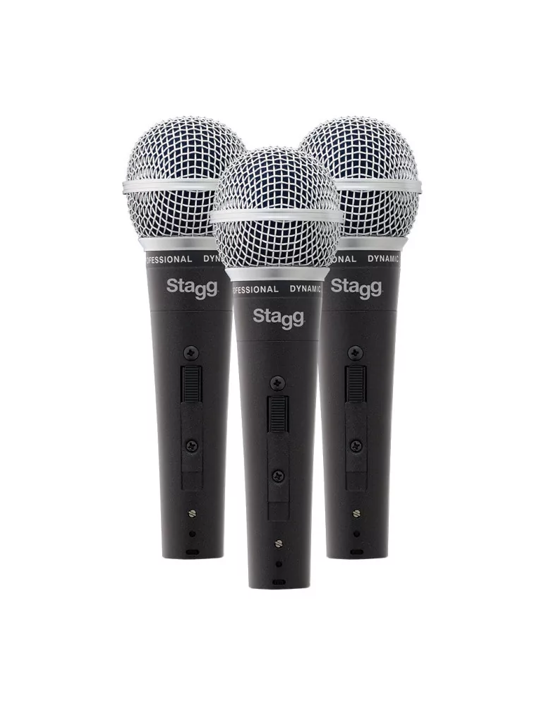  STAGG SDM50-3 Conjunto de 3 micrófonos cardioides dinámicos, modelo profesional, celda DC 78|MusicGoodDeal 