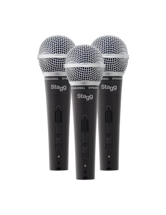  STAGG SDM50-3 Conjunto de 3 micrófonos cardioides dinámicos, modelo profesional, celda DC 78|MusicGoodDeal 