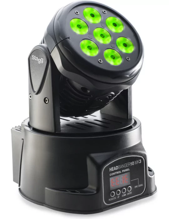  STAGG SLI MHW HB10-0 Proyector de cabezal móvil HeadBanger 10 equipado con 7 LED RGBW (4 en 1) de 10 vatios|MusicGoodDeal 