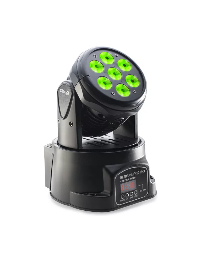  STAGG SLI MHW HB10-0 Proyector de cabezal móvil HeadBanger 10 equipado con 7 LED RGBW (4 en 1) de 10 vatios|MusicGoodDeal 