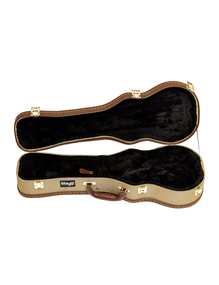 STAGG GCX-UKC GD Vintage-Style Serie Gold Tweed Deluxe Hartschalenkoffer für Konzert Ukulele|MusicGoodDeal 