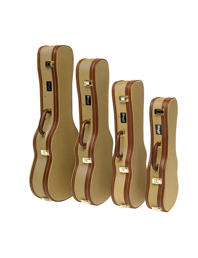  STAGG GCX-UKC GD Vintage-Style Serie Gold Tweed Deluxe Hartschalenkoffer für Konzert Ukulele|MusicGoodDeal 