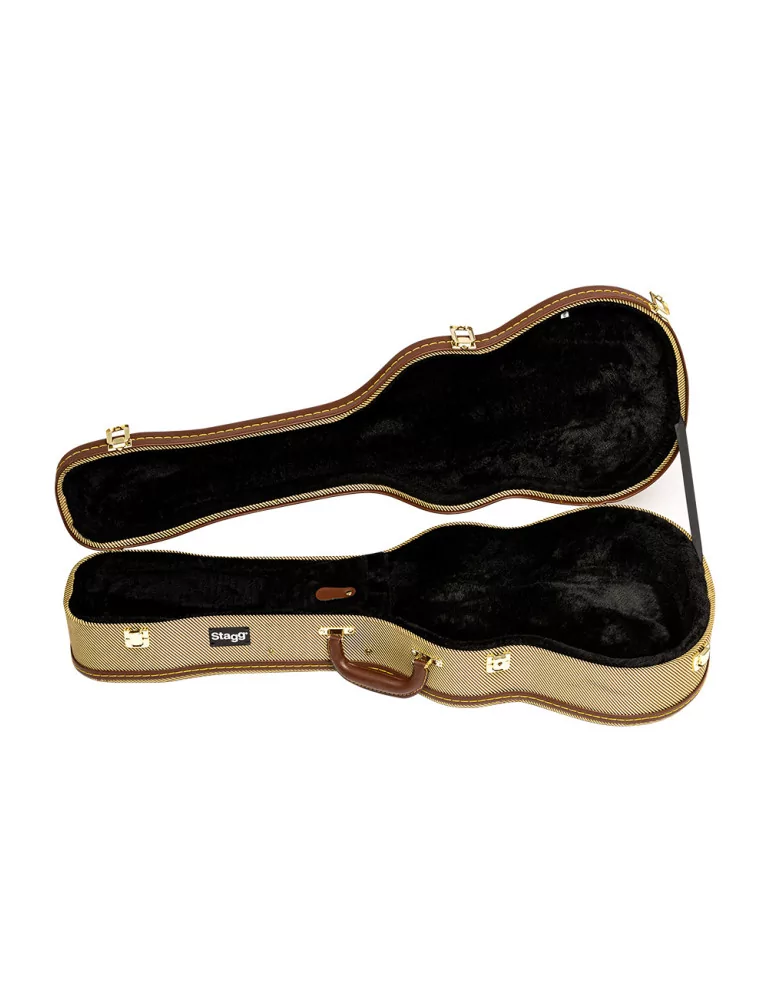  STAGG GCX-UKB GD Vintage-Style Serie Gold Tweed Deluxe Hartschalenkoffer für Bariton Ukulele|MusicGoodDeal 