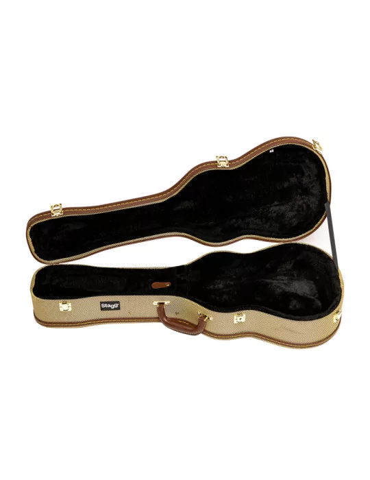  STAGG GCX-UKB GD Vintage-Style Serie Gold Tweed Deluxe Hartschalenkoffer für Bariton Ukulele|MusicGoodDeal 