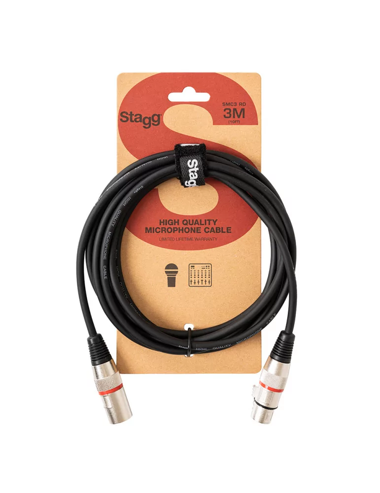  STAGG SMC3 RD Microphone cable, XLR/XLR (m/f), 3 m (10'), red ring|MusicGoodDeal 