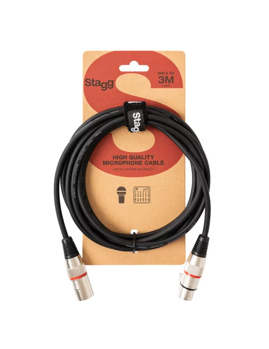  STAGG SMC3 RD Microphone cable, XLR/XLR (m/f), 3 m (10'), red ring|MusicGoodDeal 
