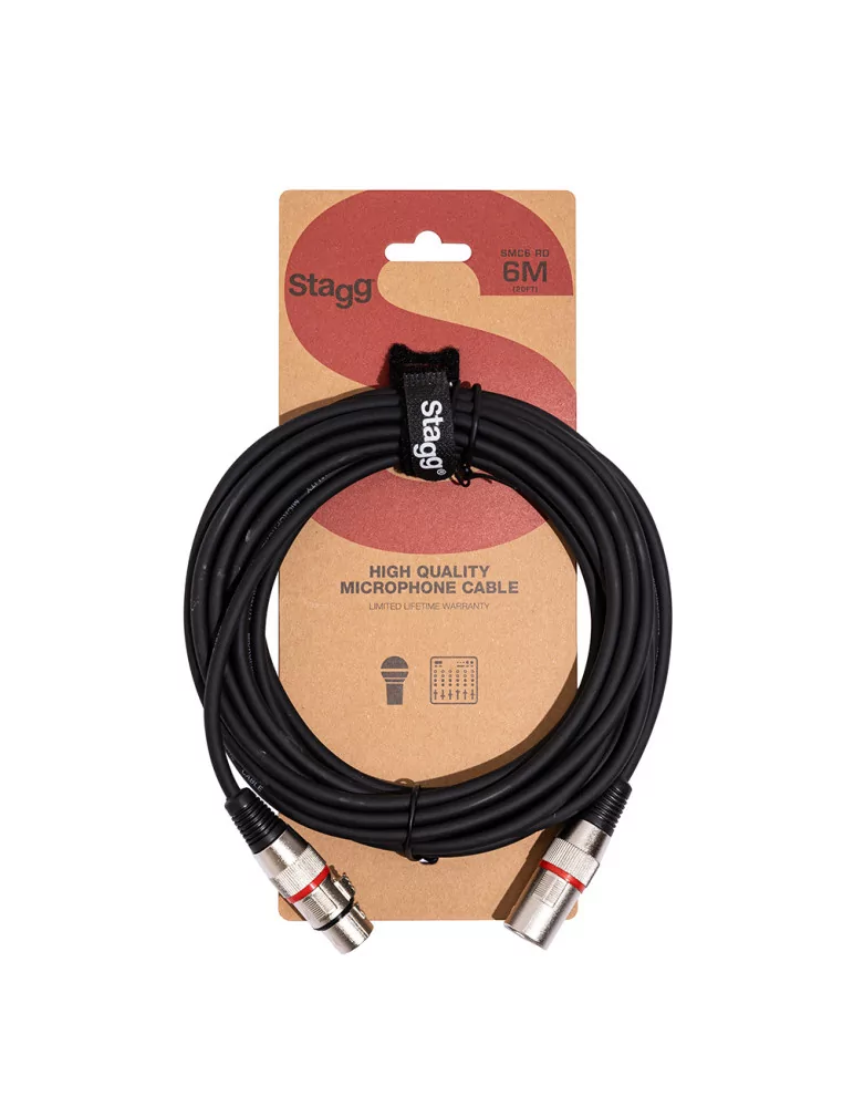  STAGG SMC6 RD Microphone cable, XLR/XLR (m/f), 6 m (20'), red ring|MusicGoodDeal 