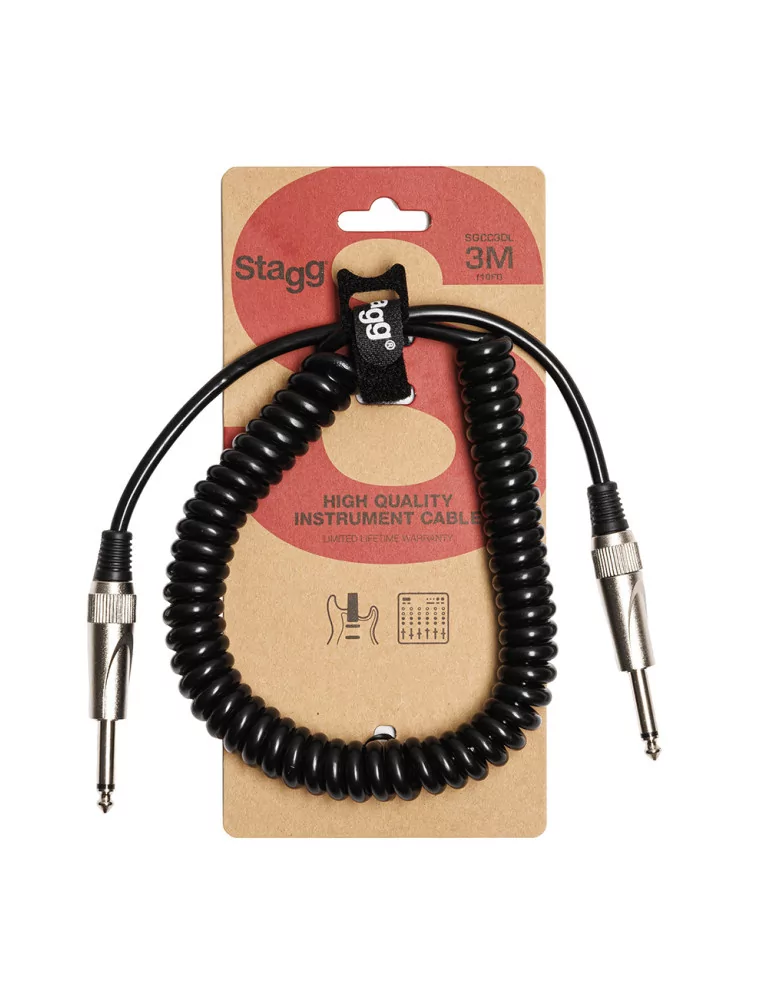  STAGG SGCC3 DL Instrument cable, jack/jack (m/m), 3 m (10"), coiled, S-series|MusicGoodDeal 