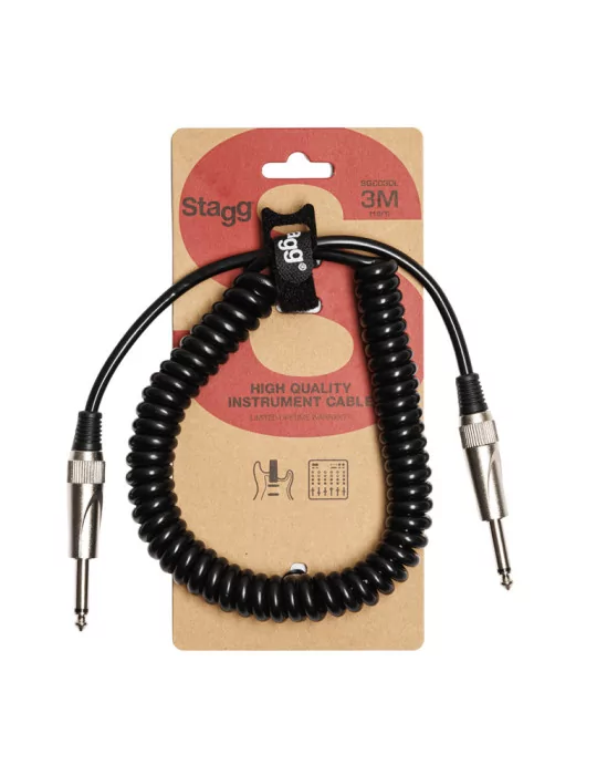  STAGG SGCC3 DL Instrument cable, jack/jack (m/m), 3 m (10"), coiled, S-series|MusicGoodDeal 