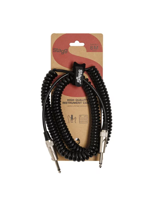  STAGG SGCC6 DL Instrument cable, jack/jack (m/m), 6 m (20"), coiled, S-series|MusicGoodDeal 