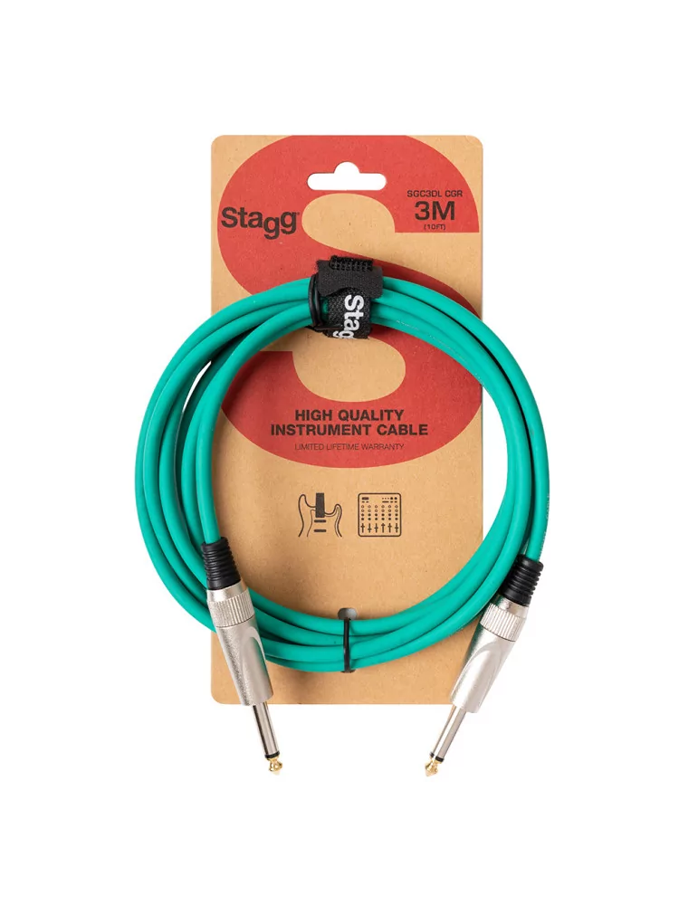  STAGG SGC3DL CGR Instrument cable, jack/jack (m/m), 3 m (10"), heavy-duty connectors, green, S-series|MusicGoodDeal 
