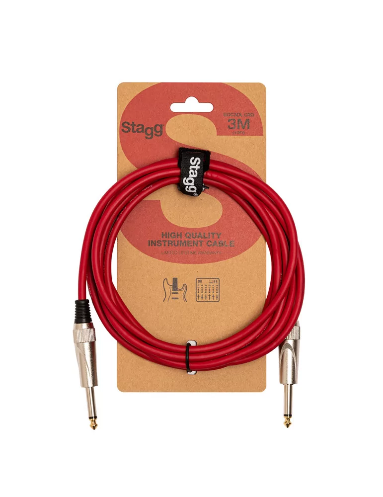  STAGG SGC3DL CRD Instrument cable, jack/jack (m/m), 3 m (10"), heavy-duty connectors, red, S-series|MusicGoodDeal 