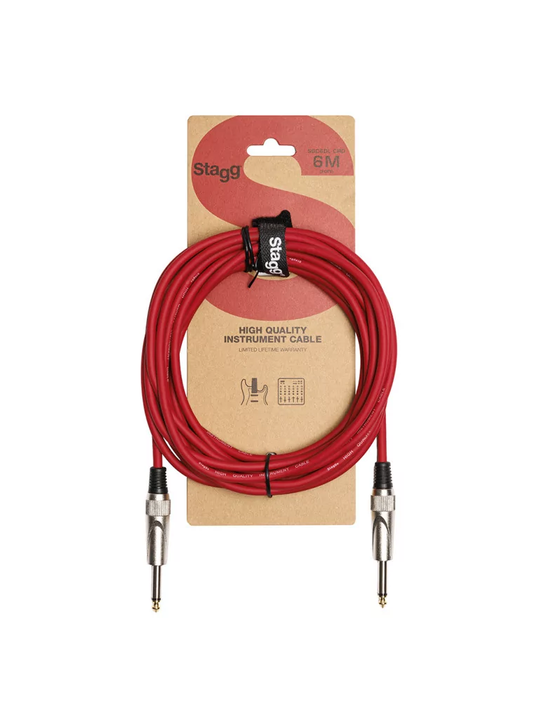  STAGG SGC6DL CRD Instrument cable, jack/jack (m/m), 6 m (20"), heavy-duty connectors, red, S-series|MusicGoodDeal 