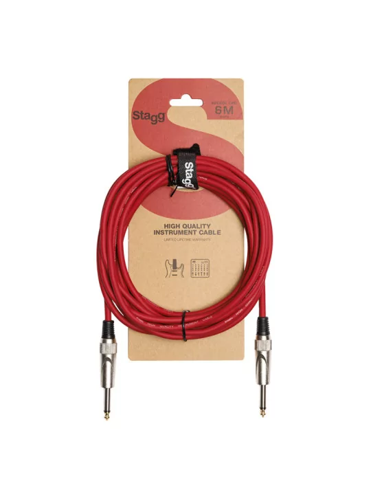  STAGG SGC6DL CRD Instrument cable, jack/jack (m/m), 6 m (20"), heavy-duty connectors, red, S-series|MusicGoodDeal 