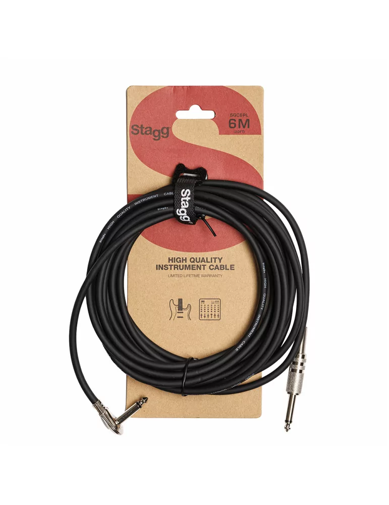  STAGG SGC6PL Instrument cable, jack/jack (m/m, straight/L-shaped), 6 m (20"), S-series|MusicGoodDeal 