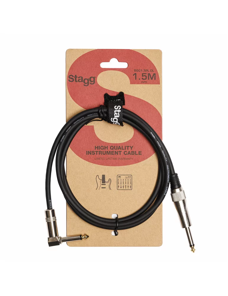  STAGG SGC1,5PL DL Instrument cable, jack/jack (m/m, straight/L-shaped), 1.5 m (5"), heavy-duty connectors, S-series|MusicGoodDe
