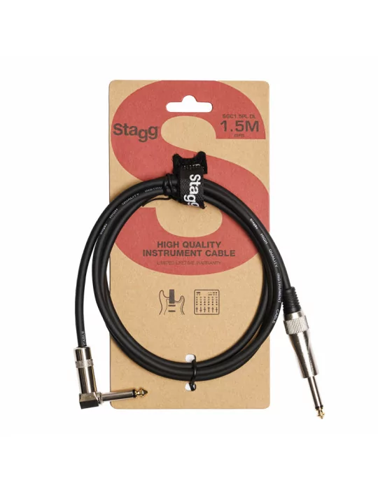  STAGG SGC1,5PL DL Instrument cable, jack/jack (m/m, straight/L-shaped), 1.5 m (5"), heavy-duty connectors, S-series|MusicGoodDe