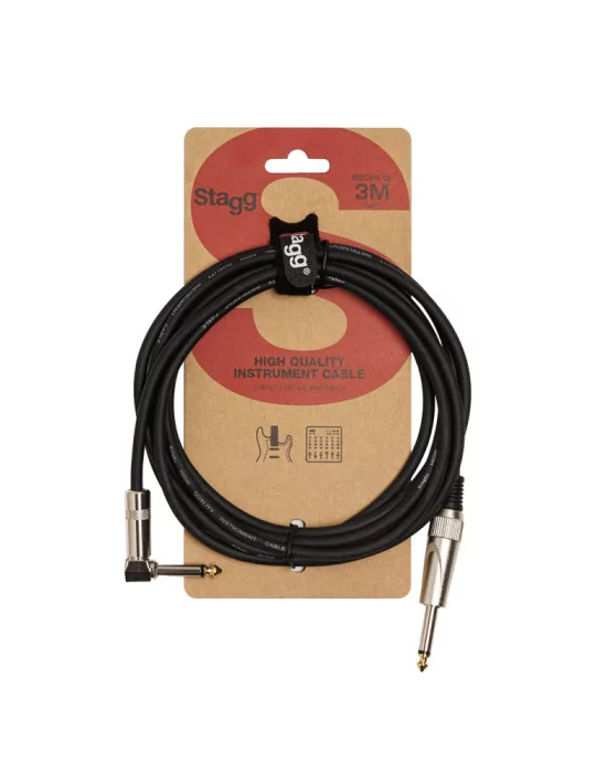  STAGG SGC3PL DL Instrument cable, jack/jack (m/m, straight/L-shaped), 3 m (10"), heavy-duty connectors, S-series|MusicGoodDeal 