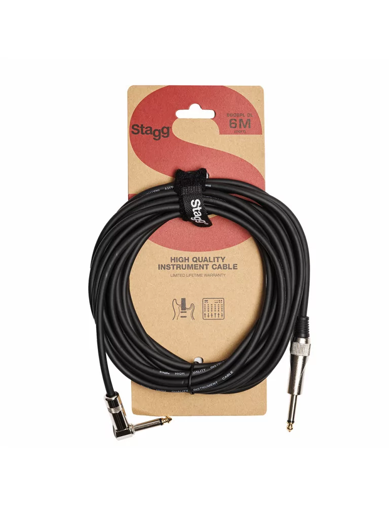  STAGG SGC6PL DL Instrument cable, jack/jack (m/m, straight/L-shaped), 6 m (20"), heavy-duty connectors, S-series|MusicGoodDeal 