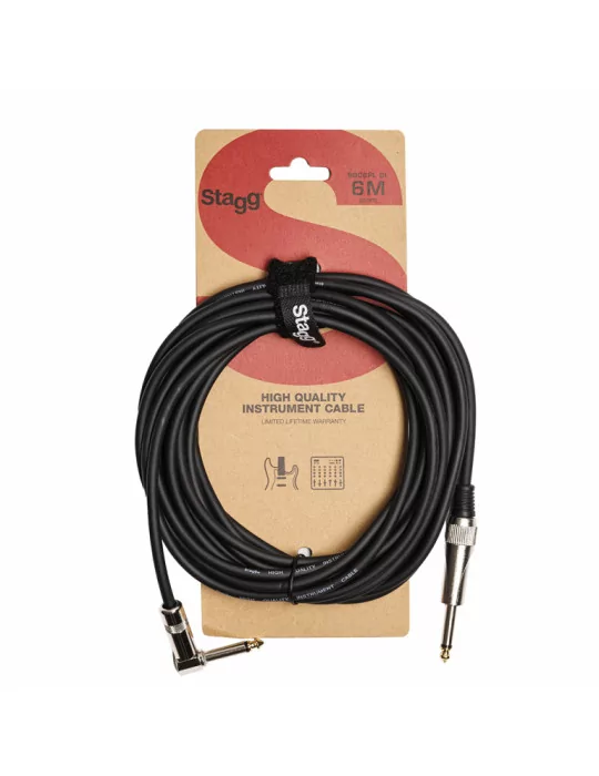  STAGG SGC6PL DL Instrument cable, jack/jack (m/m, straight/L-shaped), 6 m (20"), heavy-duty connectors, S-series|MusicGoodDeal 