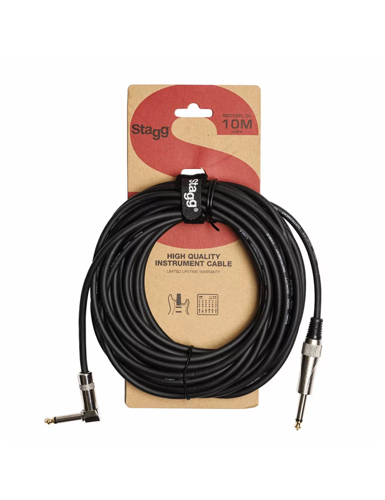  STAGG SGC10PL DL Instrument cable, jack/jack (m/m, straight/L-shaped), 10 m (33"), heavy-duty connectors, S-series|MusicGoodDea