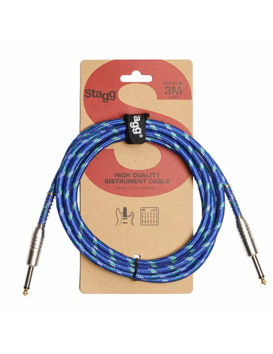  STAGG SGC3VT BL 3M/10FT VINTWEED CABLE-BLUE|MusicGoodDeal 