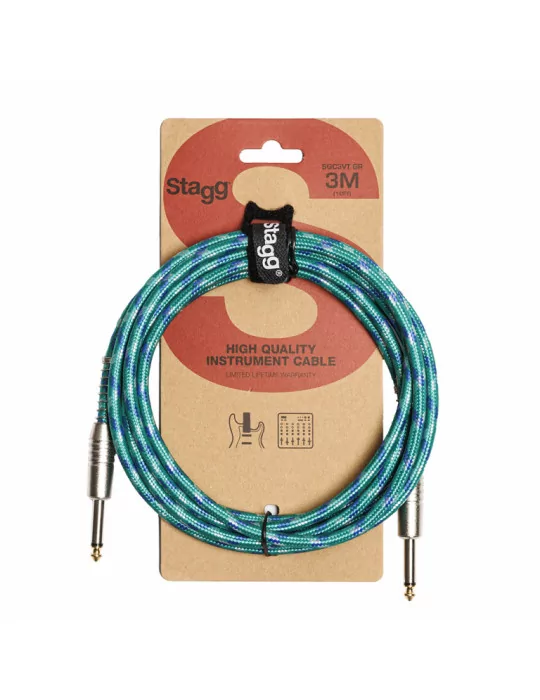  STAGG SGC3VT GR 3M/10FT VINTWEED CABLE-GREEN|MusicGoodDeal 