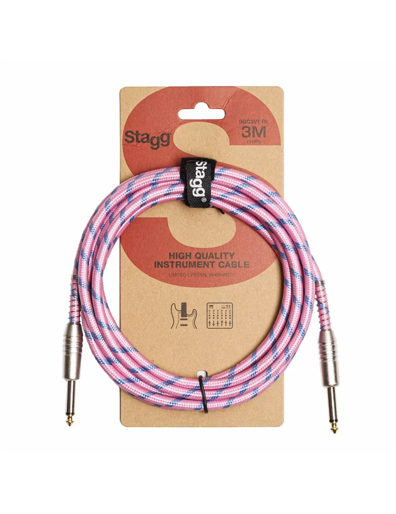  STAGG SGC3VT PK 3M/10FT VINTWEED CABLE-PINK|MusicGoodDeal 