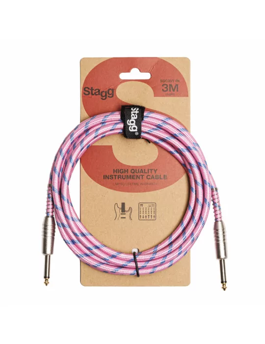  STAGG SGC3VT PK 3M/10FT VINTWEED CABLE-PINK|MusicGoodDeal 