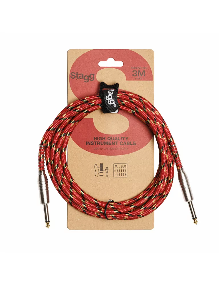  STAGG SGC3VT RD 3M/10FT VINTWEED CABLE-RED|MusicGoodDeal 