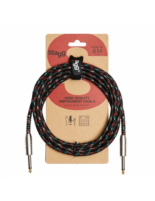  STAGG SGC6VT BK Instrument cable, jack/jack (m/m), 6 m (20"), black, vintage tweed style, S-series|MusicGoodDeal 