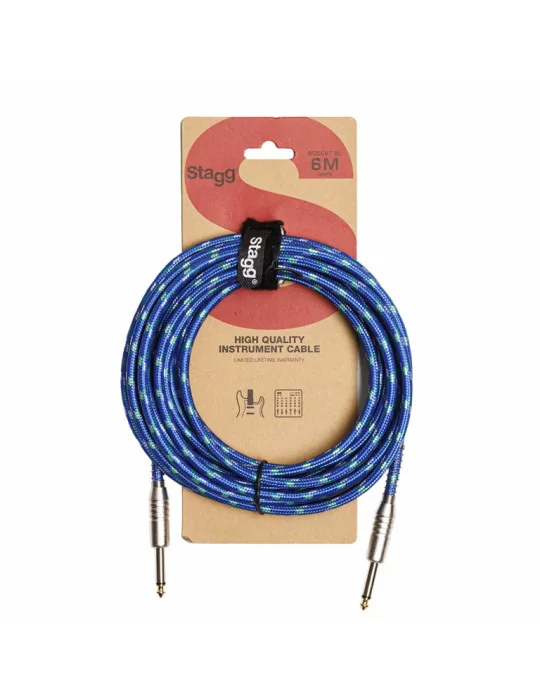  STAGG SGC6VT BL Instrument cable, jack/jack (m/m), 6 m (20"), blue, vintage tweed style, S-series|MusicGoodDeal 
