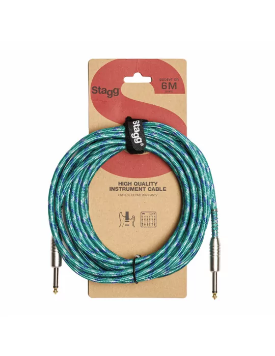  STAGG SGC6VT GR Instrument cable, jack/jack (m/m), 6 m (20"), green, vintage tweed style, S-series|MusicGoodDeal 