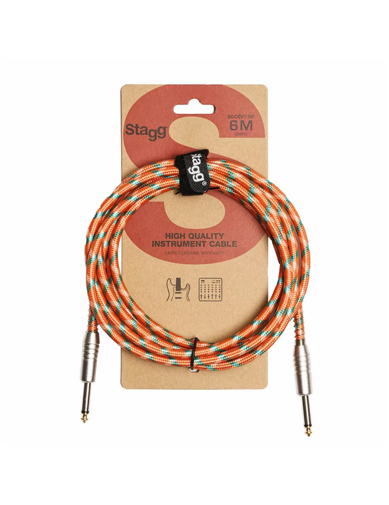  STAGG SGC6VT OR Instrument cable, jack/jack (m/m), 6 m (20"), orange, vintage tweed style, S-series|MusicGoodDeal 