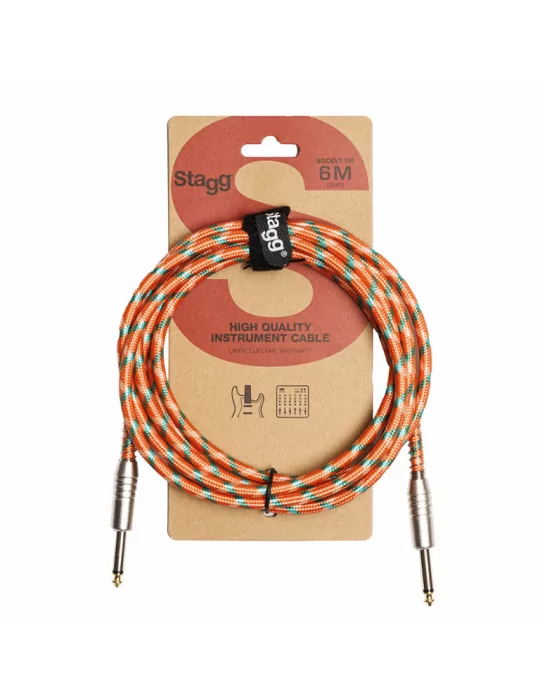  STAGG SGC6VT OR Instrument cable, jack/jack (m/m), 6 m (20"), orange, vintage tweed style, S-series|MusicGoodDeal 