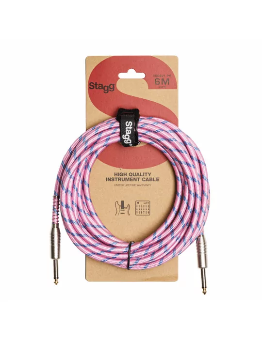 STAGG SGC6VT PK Instrument cable, jack/jack (m/m), 6 m (20"), pink, vintage tweed style, S-series|MusicGoodDeal 