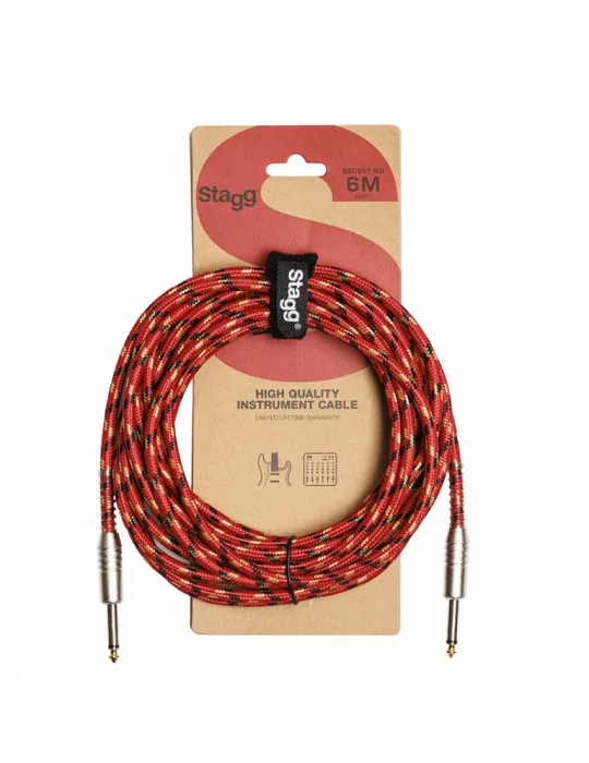  STAGG SGC6VT RD Instrument cable, jack/jack (m/m), 6 m (20"), red, vintage tweed style, S-series|MusicGoodDeal 