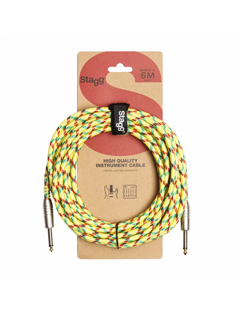  STAGG SGC6VT YL Instrument cable, jack/jack (m/m), 6 m (20"), yellow, vintage tweed style, S-series|MusicGoodDeal 