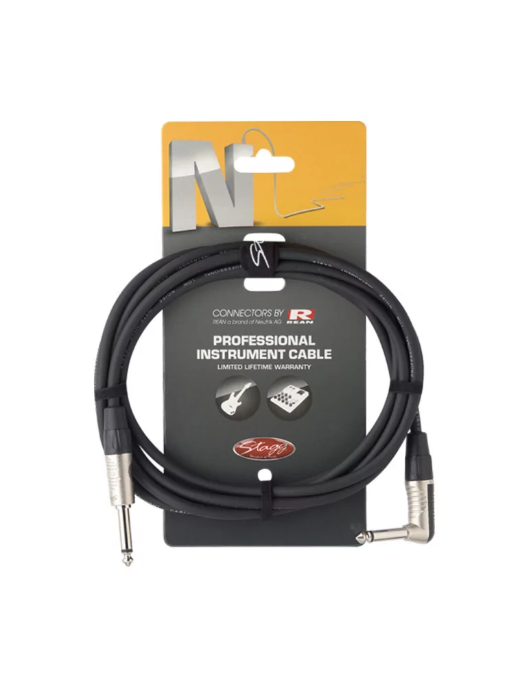  STAGG NGC3PLR Instrument cable, jack/jack (m/m, straight/L-shaped), 3 m (10')|MusicGoodDeal 