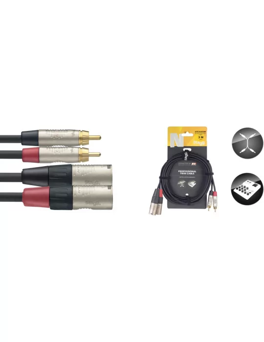  STAGG NTC3CMXMR Twin cable, RCA/XLR (m/m), 3 m (10'), N-series|MusicGoodDeal 