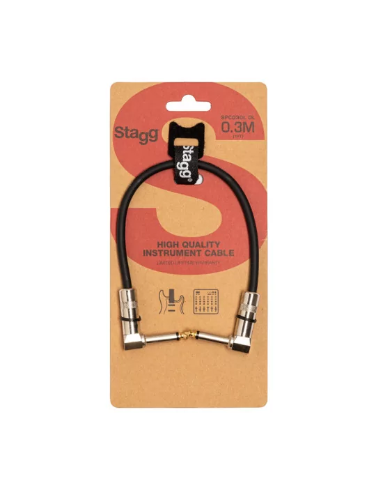  STAGG SPC030L DL Cable de conexión mono, jack / jack (m / m, en ángulo), 30 cm, metal|MusicGoodDeal 