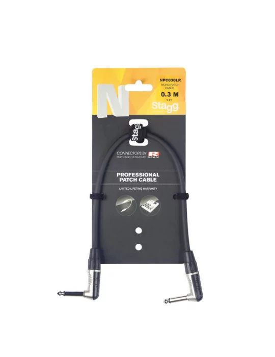  STAGG NPC030LR Patch cable, jack/jack (m/m), L-shaped, mono, 30 cm (1')|MusicGoodDeal 